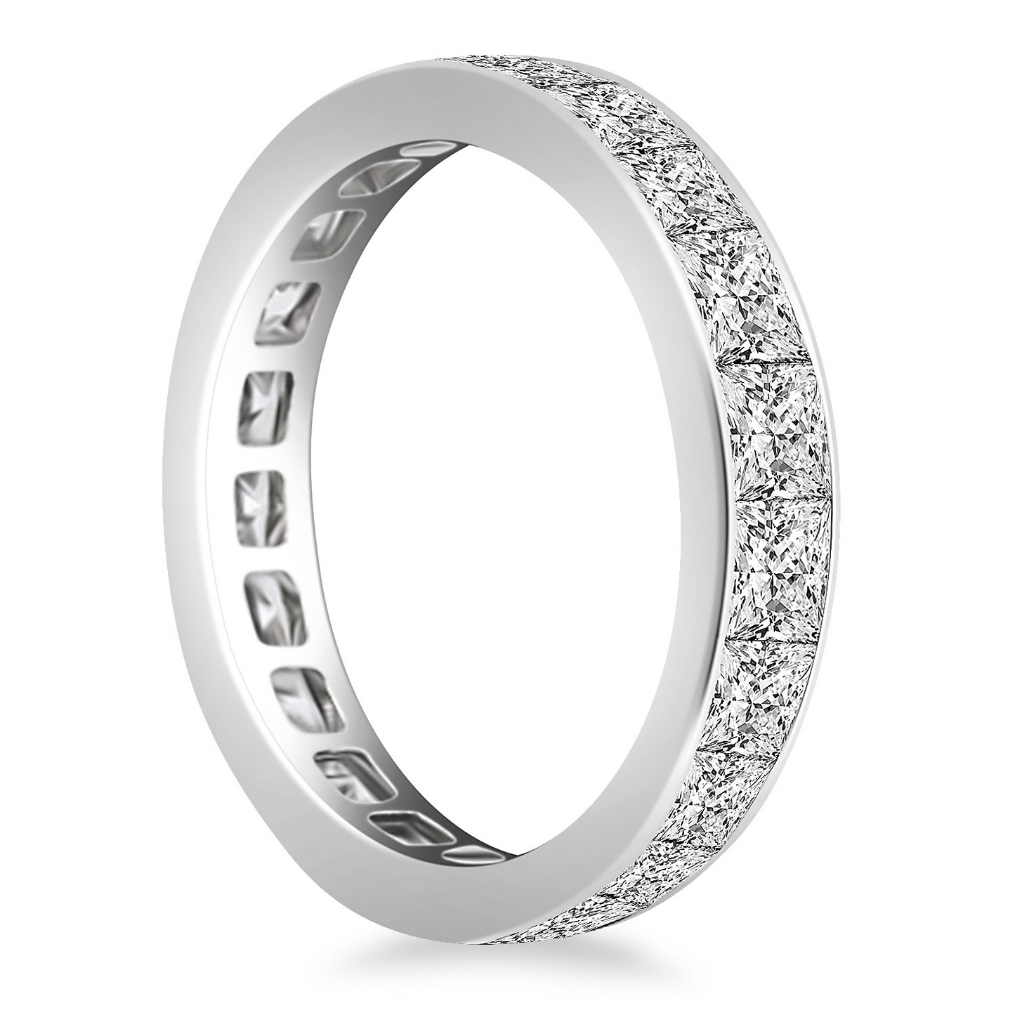 14k White Gold Eternity Ring with Channel Set Princess Cut Diamonds