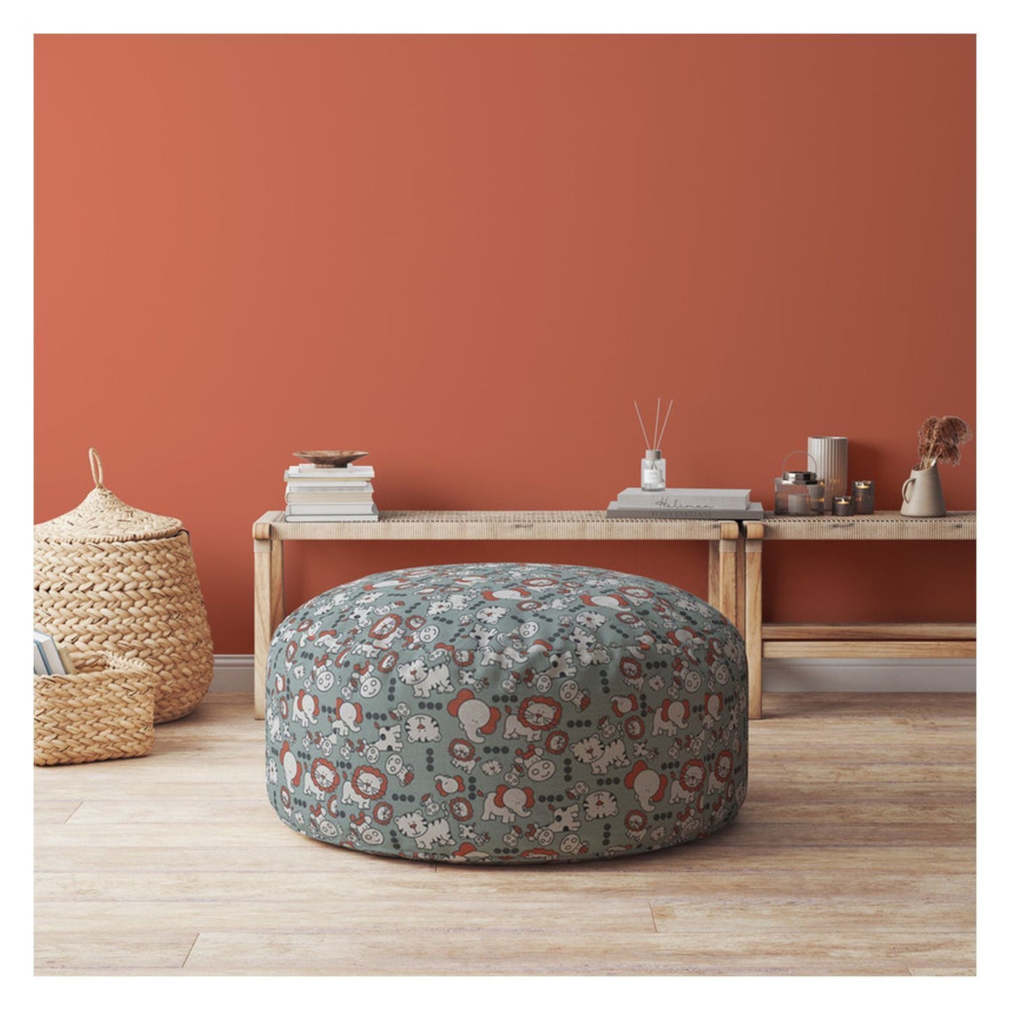 Indoor OH MY Greyish Blue Round Zipper Pouf - Cover Only - 24in dia x 20in tall