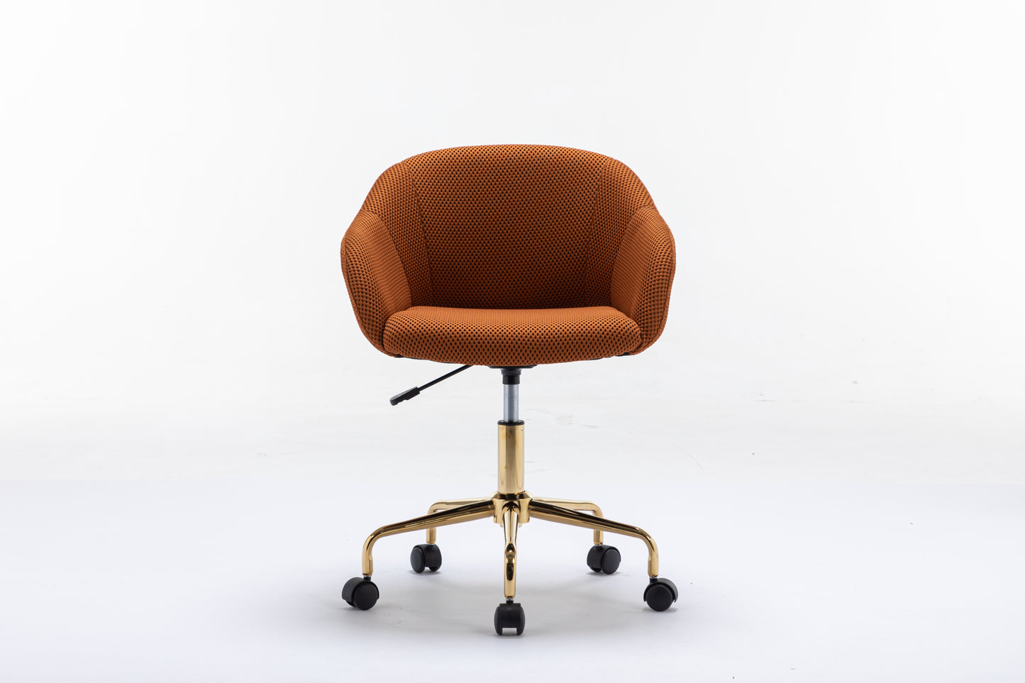 047-Mesh Fabric Home Office 360°Swivel Chair Adjustable Height With Gold Metal Base,Caramel