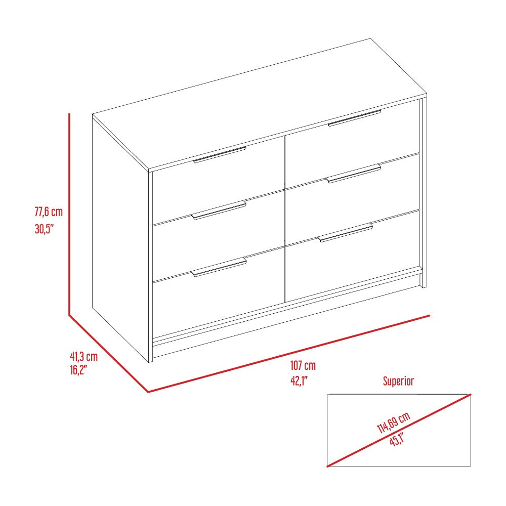 4 Drawer Double Dresser Maryland, Metal Handle, Black Wengue / Pine Finish