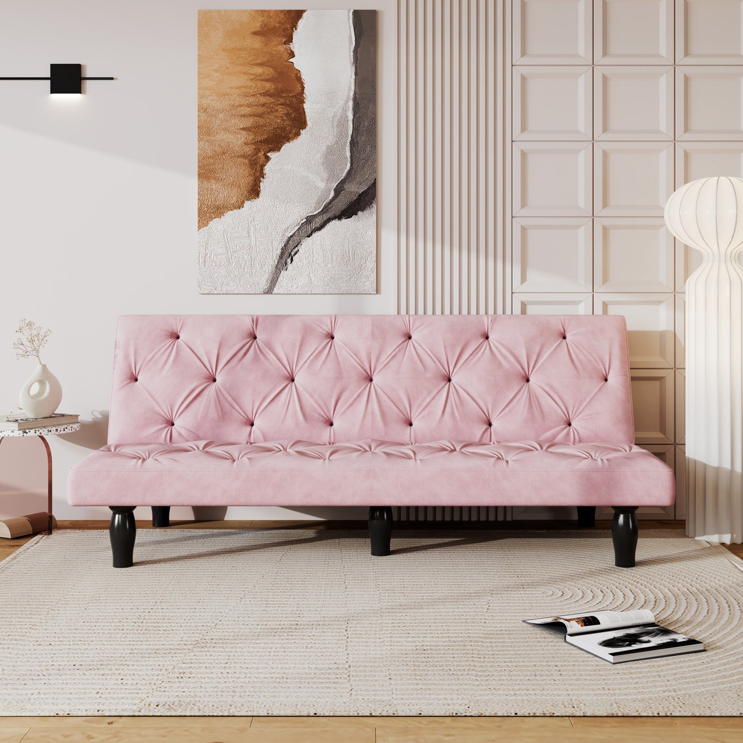 Sofa to Sofa Bed Transformation: 66" Pink Velvet Sofa Bed, Ideal for Family Living Rooms, Apartments & Bedrooms