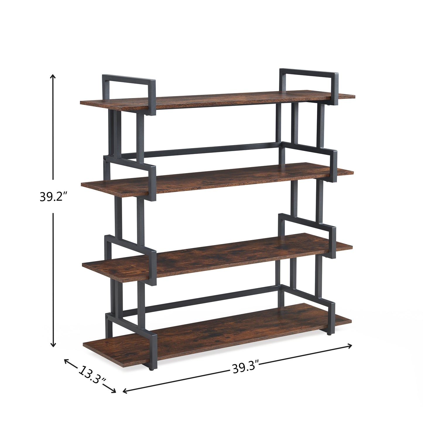 4 Tier Office Bookcase Shelf Rustic Wood Metal Bookshelves Freestanding Open Book Shelf, Industrial Tall Corner Bookcase Easy to Assemble for Home Office, Living Room and Bedroom,