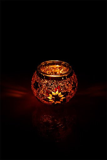 Ecru Star Large Mosaic Decorative Glass Candle Holder - Luxury Turkish Handmade Moroccan Mid Century Candle Holder