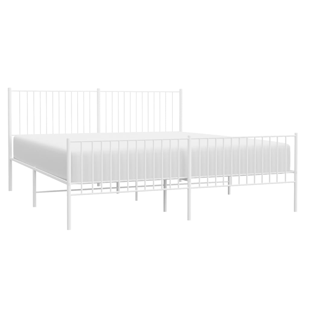 vidaXL Metal Bed Frame with Headboard and Footboard White 76"x79.9"