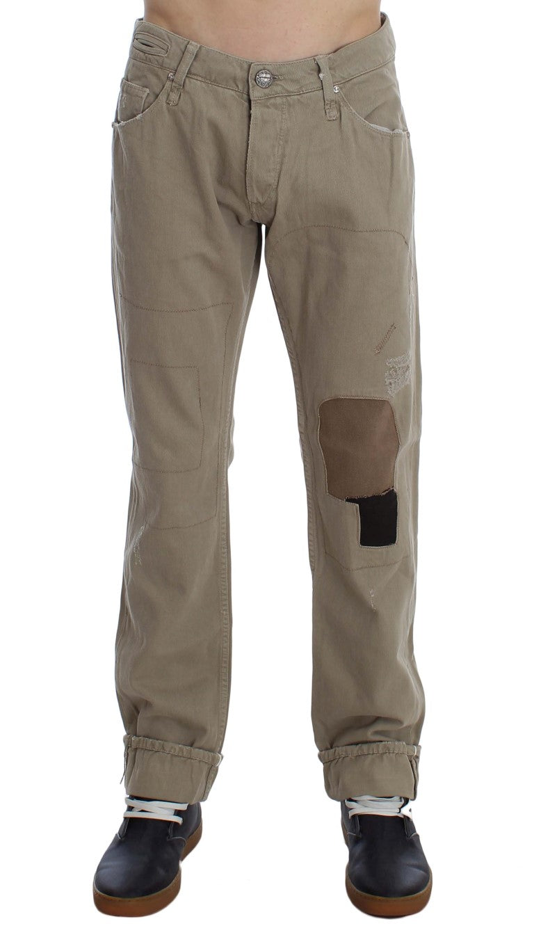Acht Beige Cotton Patchwork Jeans