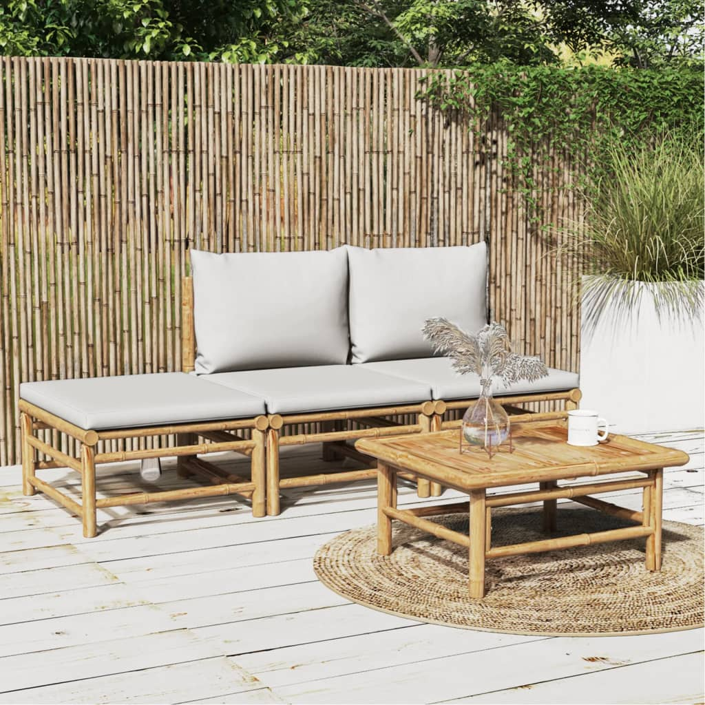 vidaXL 4 Piece Patio Lounge Set with Light Gray Cushions Bamboo