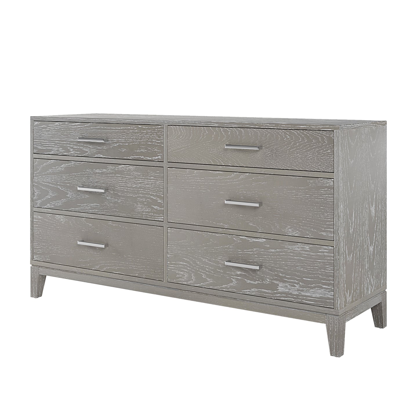 Modern Concise Style Gray Wood Grain Six-Drawer Dresser with Tapered Legs and Smooth Gliding Drawers