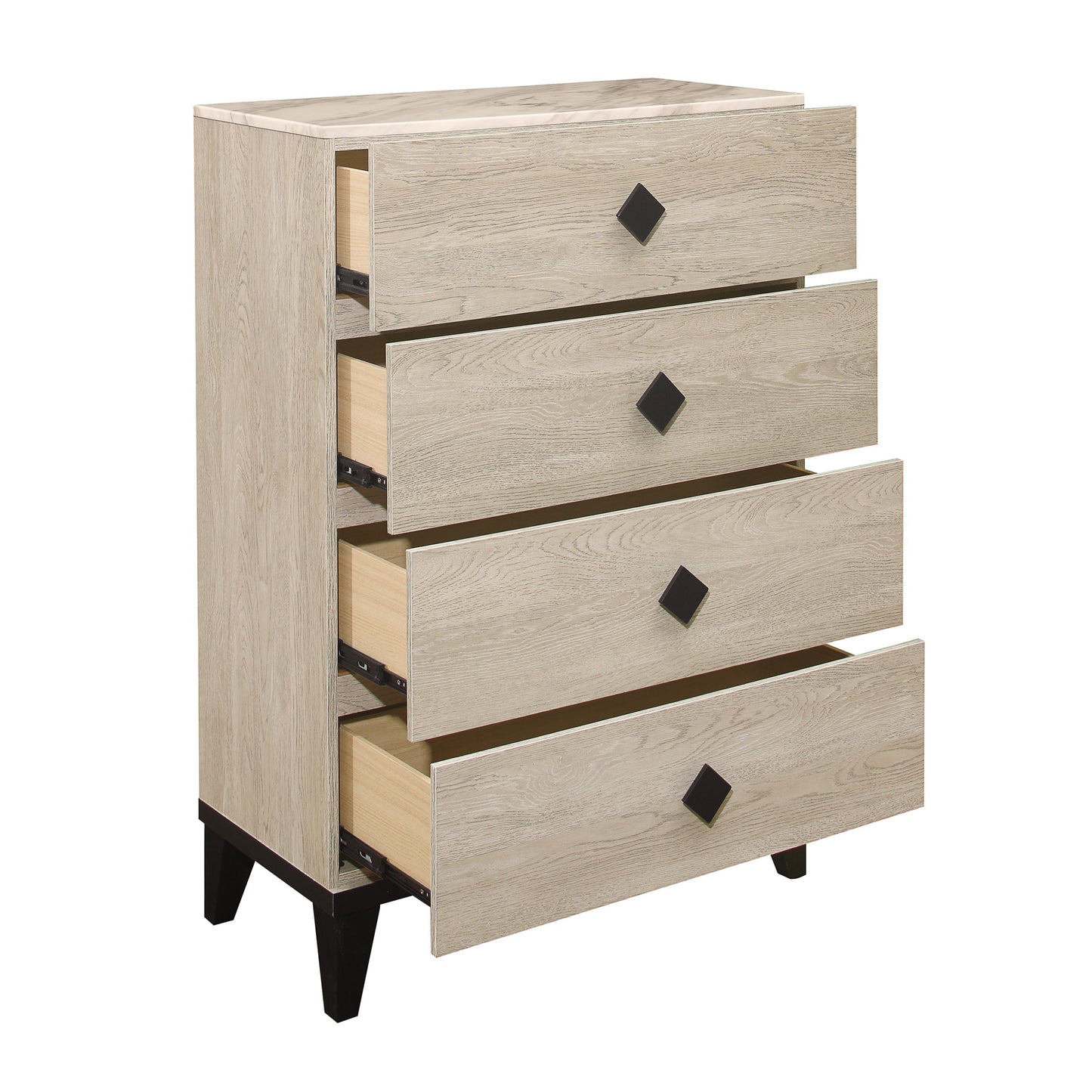 Modern Design Bedroom Furniture 1pc Cream Finish and Black 4 Drawers Beautiful Chest with Faux Marble Top