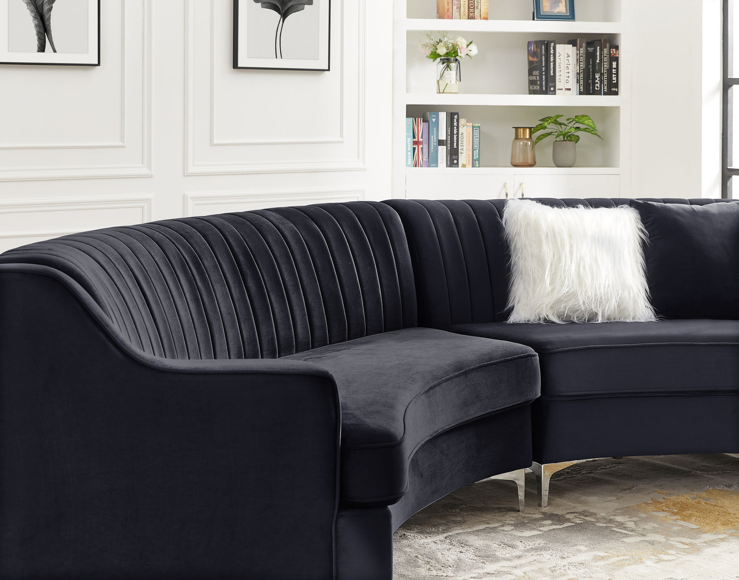 Black Velvet Curved Sofa