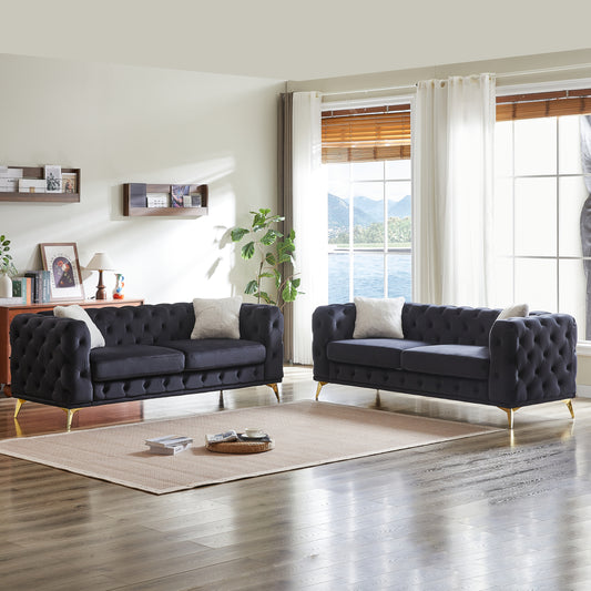 FX 3 seater + 3 seater combo sofa Velvet modern living room sofa with solid wood frame and metal feet, 4 cushions, apartment sofa furniture for living room, living room, office