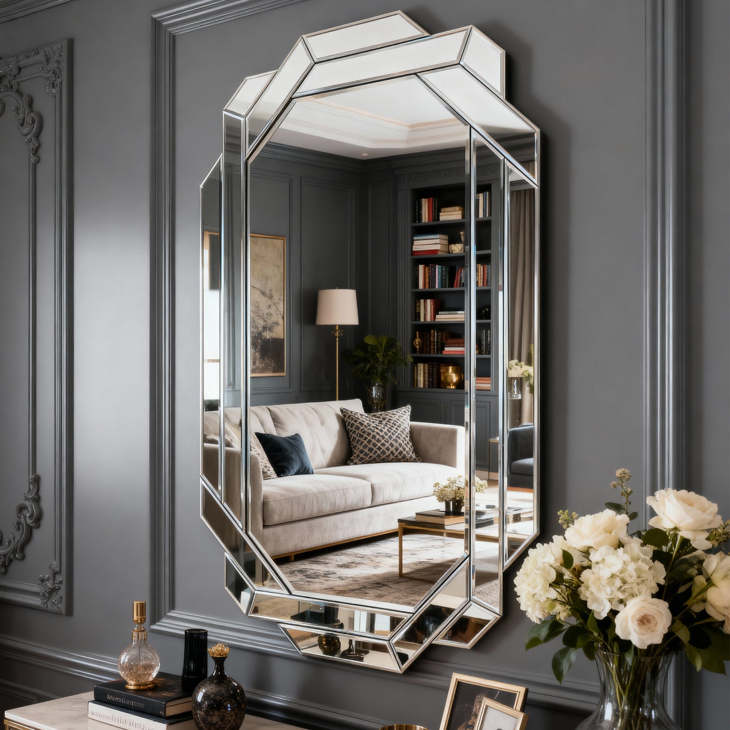 Large Wall Mirror for Decor, Horizontal or Vertical Frameless Beveled Edge Mirror, Full Length Wall Mirror for Living Room, Bathroom, Bedroom, Hallway, Dining Room(35.8'' x 23.8'')