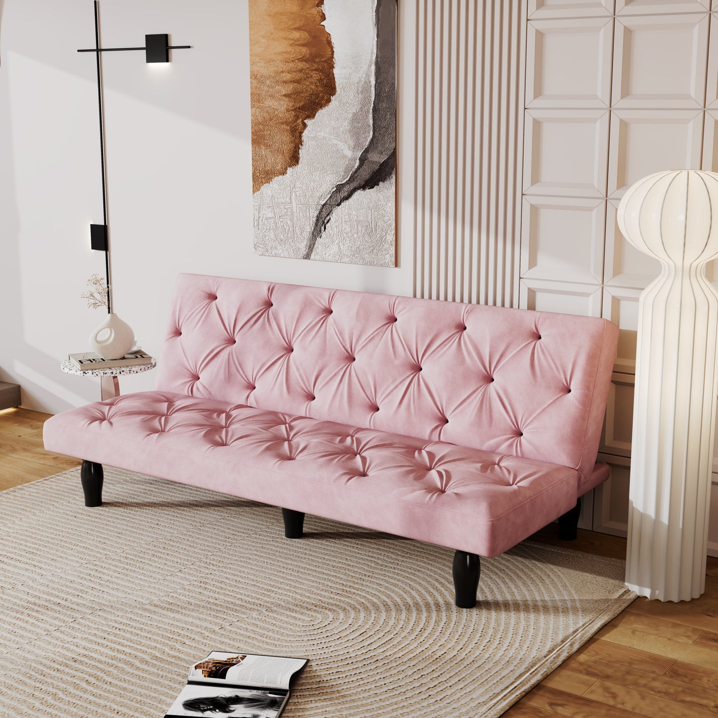 Sofa to Sofa Bed Transformation: 66" Pink Velvet Sofa Bed, Ideal for Family Living Rooms, Apartments & Bedrooms