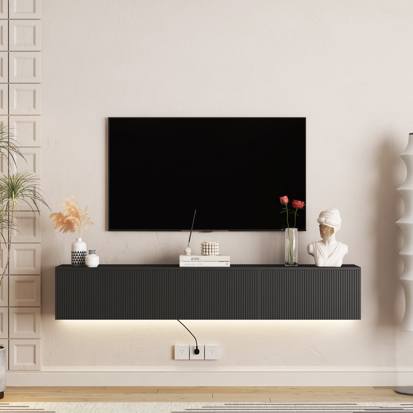 Floating TV Stand Wall Mounted with 16 Color LEDs,69' Modern TV Stand, Floating TV Cabinet Entertainment Center for 55 60 65 Inch TV,Black