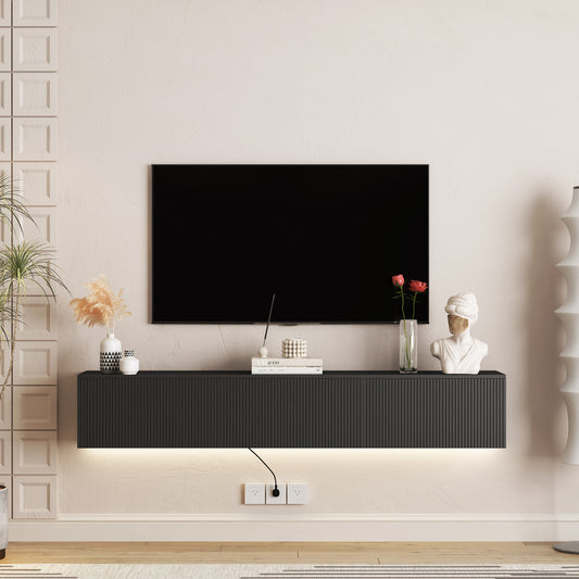 Floating TV Stand Wall Mounted with 16 Color LEDs,69' Modern TV Stand, Floating TV Cabinet Entertainment Center for 55 60 65 Inch TV,Black