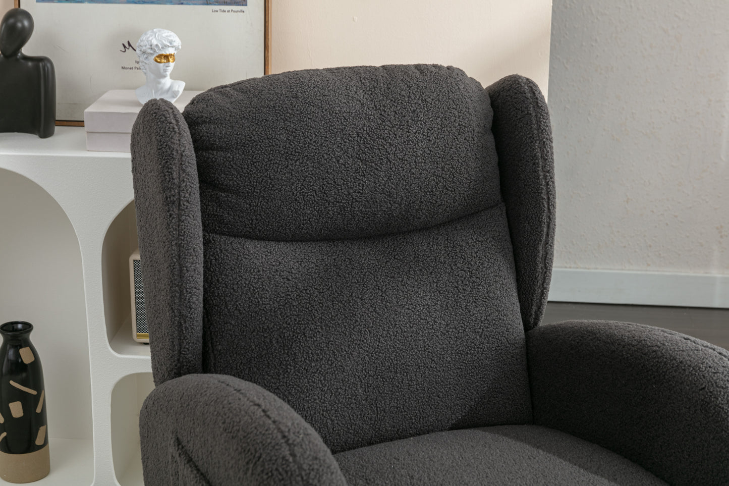 049-Teddy Fabric Rocking Chair With Packet Wood Legs,Dark Gray