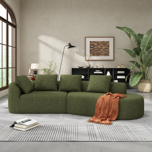 116' Modern Curved Sectional Sofa with High-Density Fully Compressed Sponge and Chaise Lounge, Pearl Upholstery, 2-Piece Set, Fully Assembled Right Hand Facing, Perfect for Living Room, Lounge