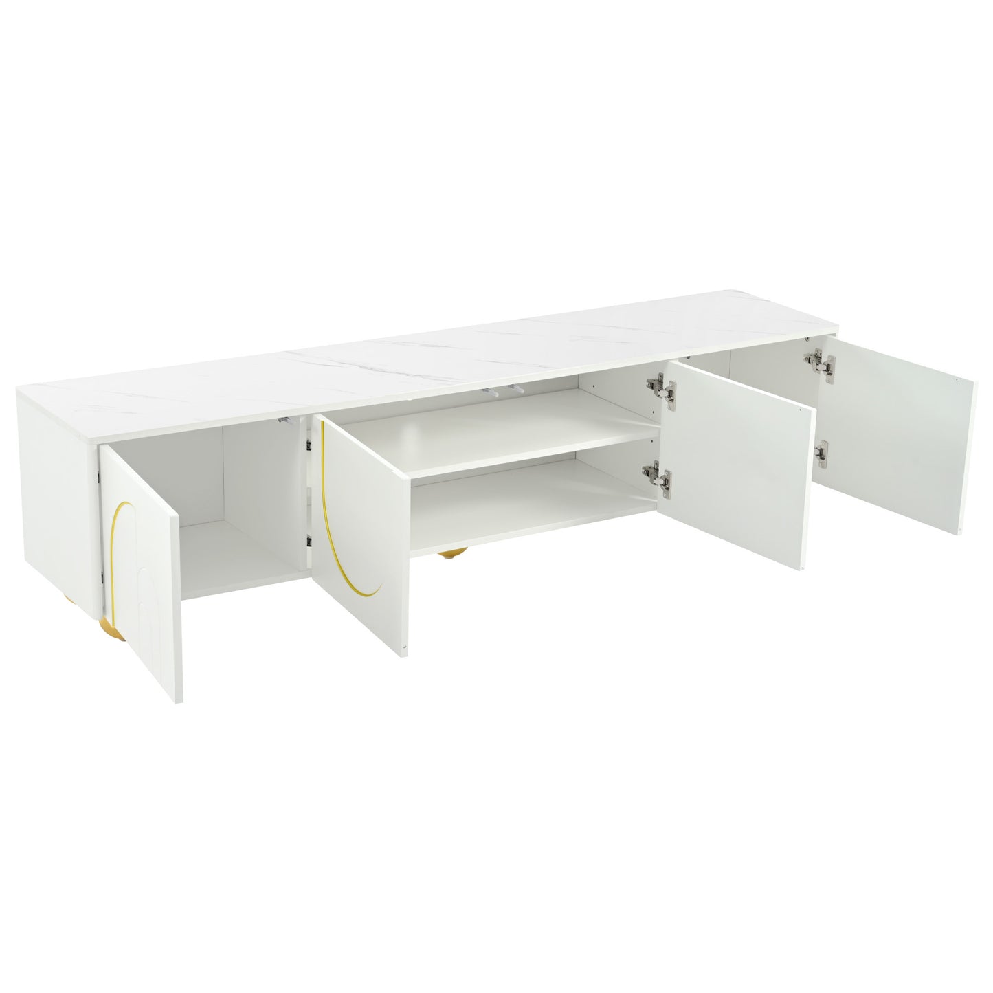 U-Can Modern TV Stand for TVs up to 75 Inches, Entertainment Center with Storage Cabinets and 1 Adjustable Shelf, Media Console with Marble-patterned Top and Golden Round Metal Legs for Living room