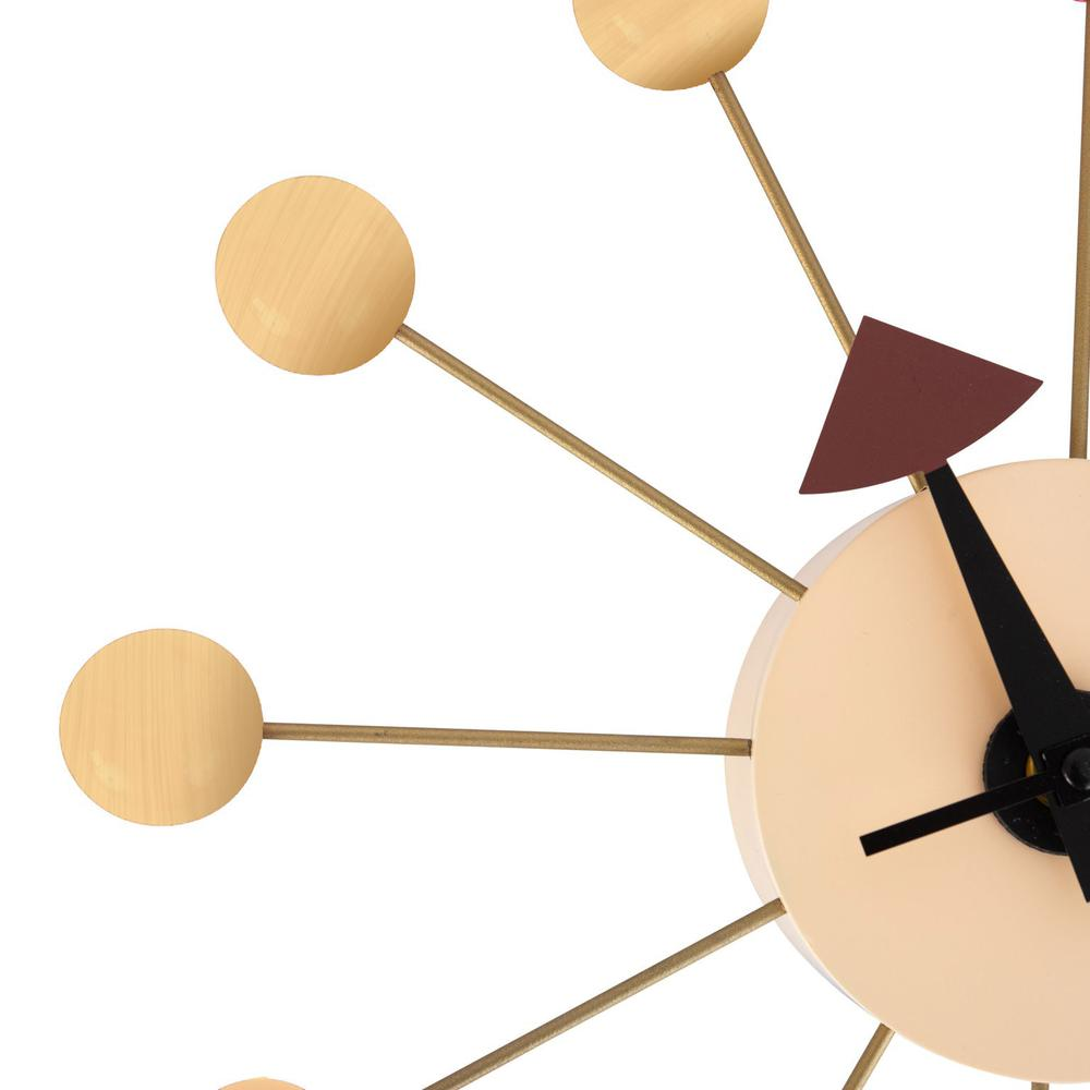 LeisureMod Concordia Modern Design Round Balls Silent Non-Ticking Wall Clock, Natural Wood