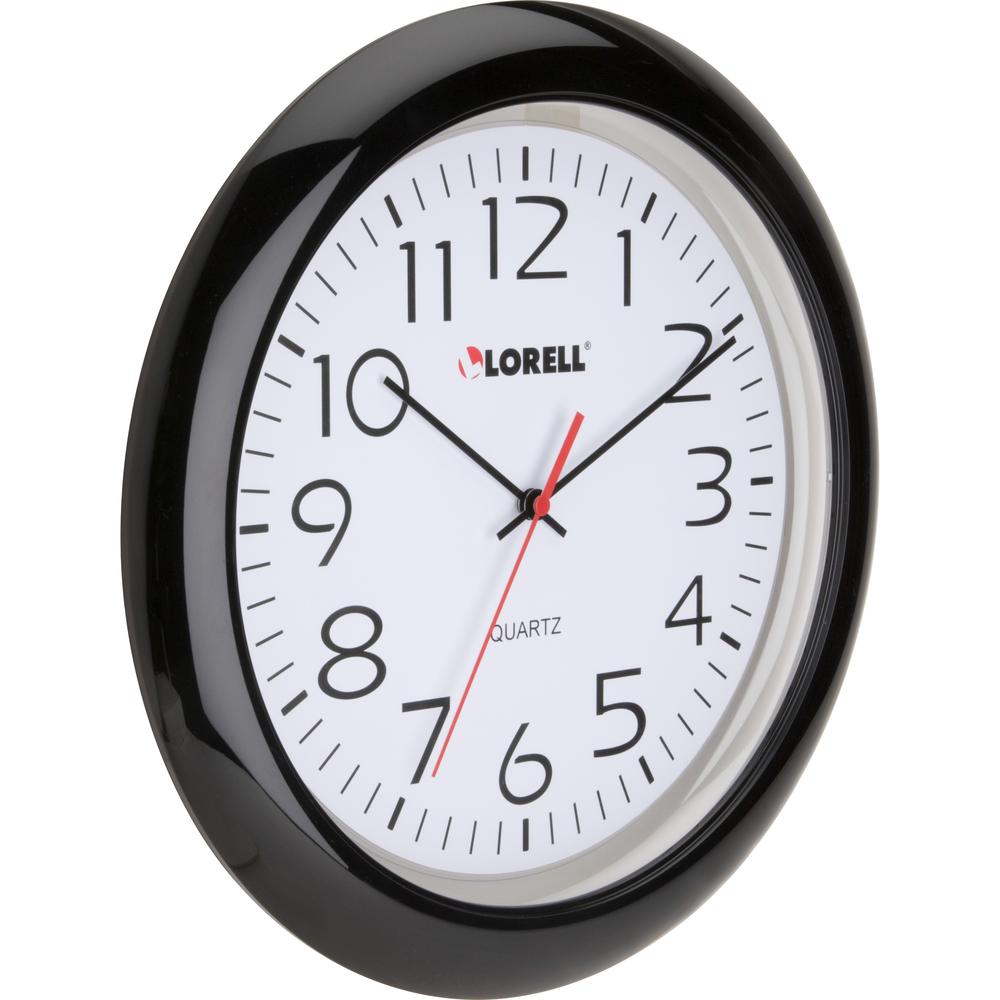 Lorell 13-1/4" Round Quartz Wall Clock - Analog - Quartz - White Main Dial - Black/Plastic Case