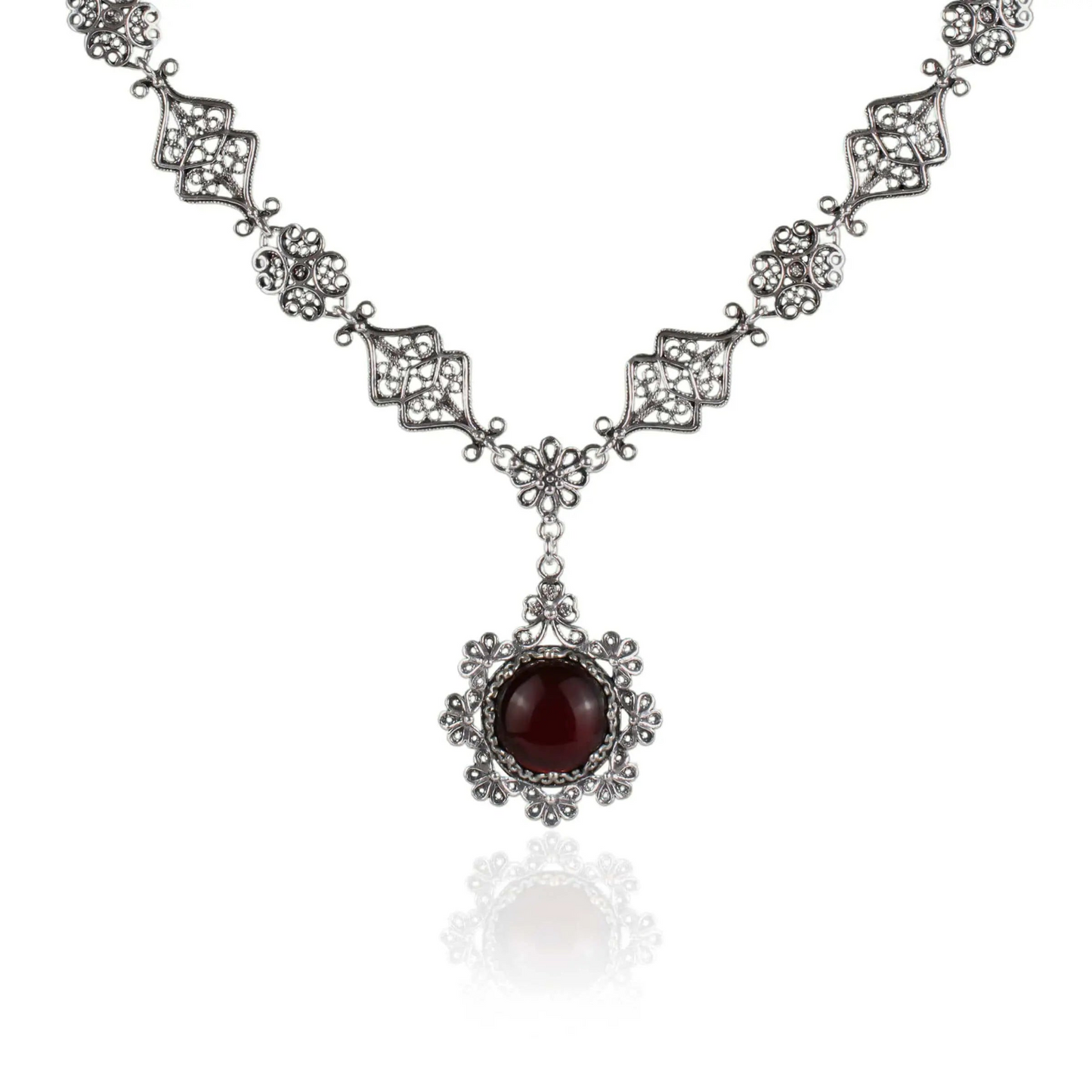 Filigree Art Carnelian Gemstone Women Silver Choker Necklace