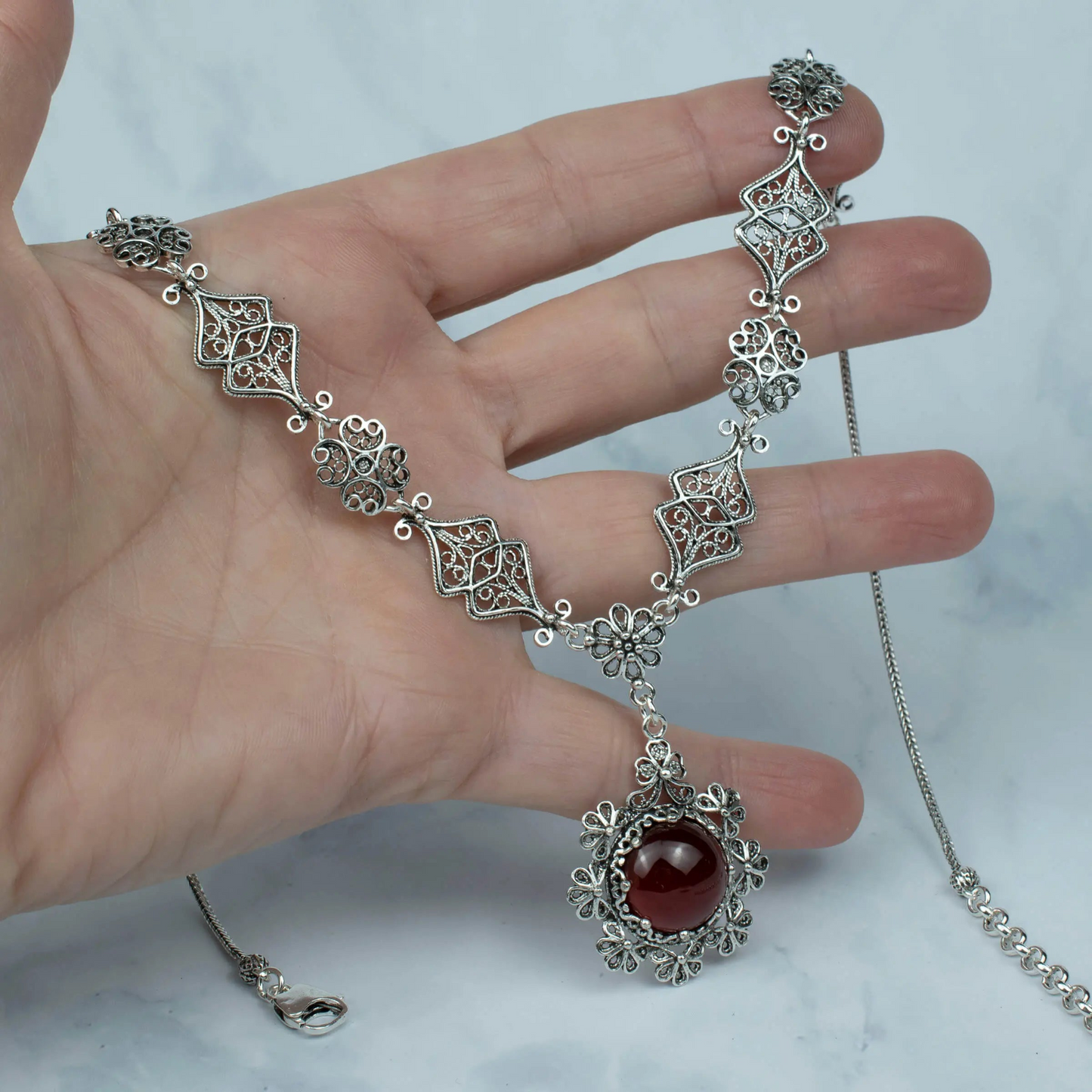 Filigree Art Carnelian Gemstone Women Silver Choker Necklace
