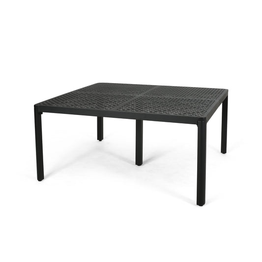 Modern Outdoor Dining Table with Woven Accents in Antique Matte Black Aluminum