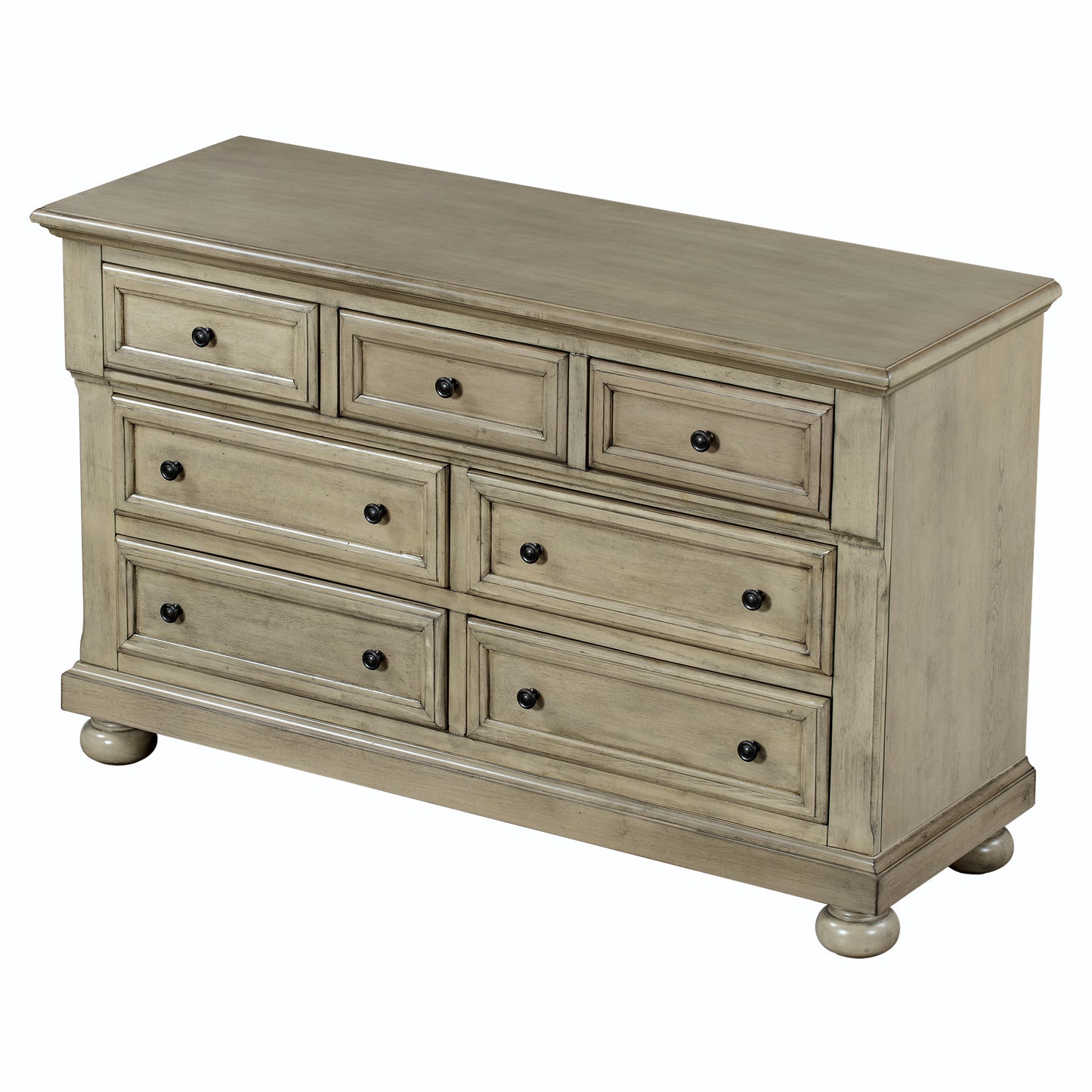 Solid Wood Seven-Drawer Dresser for Nursery, Kid's Room, Bedroom, Stone Gray