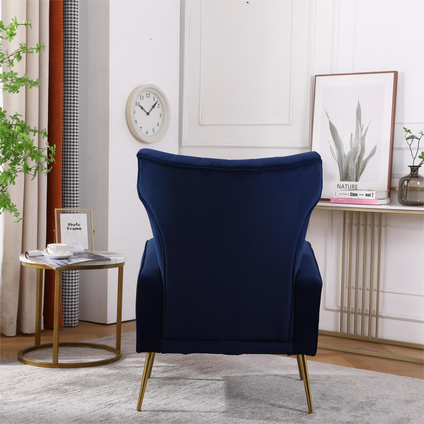 FONDHOME Velvet Accent Chair, Modern Living Room Armchair Comfy Upholstered Single Sofa Chair for Bedroom Dorms Reading Reception Room with Gold Legs & Small Pillow, Royal Blue