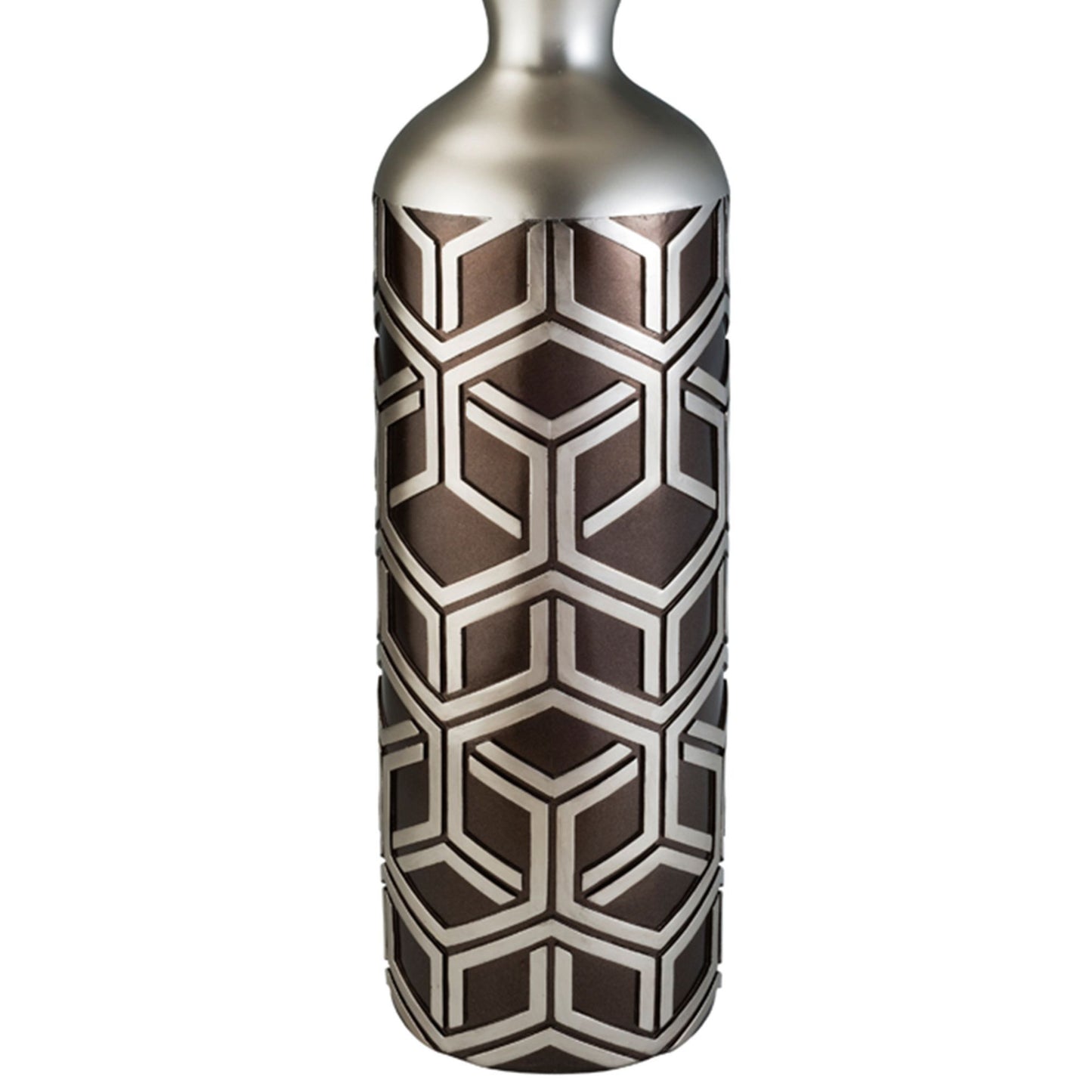 22" Tall Polyresin Decorative Vase, Weave Chestnut Silver Design