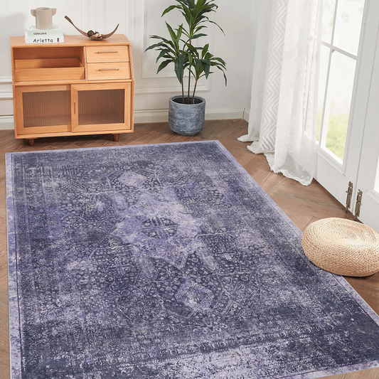 Area Rug 3x5, Washable Rug, Low-Pile, Non-Slip, Non-Shedding, Foldable, Kid & Pet Friendly - Area Rugs for living room, bedroom, kitchen, dining room rug - Perfect Gifts, (Anthracite, 3' x 5')