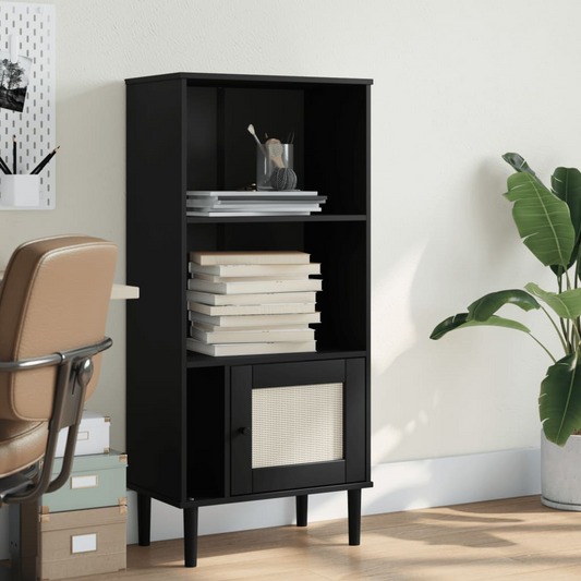 vidaXL Bookcase SENJA Rattan Look Black 23.6"x13.8"x51.2" Solid Wood Pine