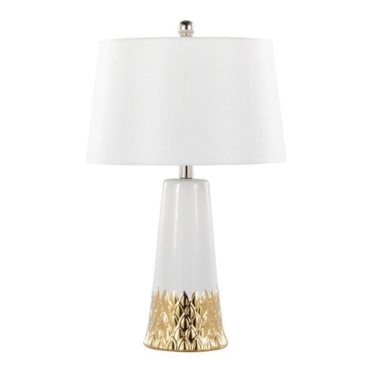 Penelope 22' Contemporary Ceramic Table Lamp with White & Gold Ceramic Body and White Shade by LumiSource