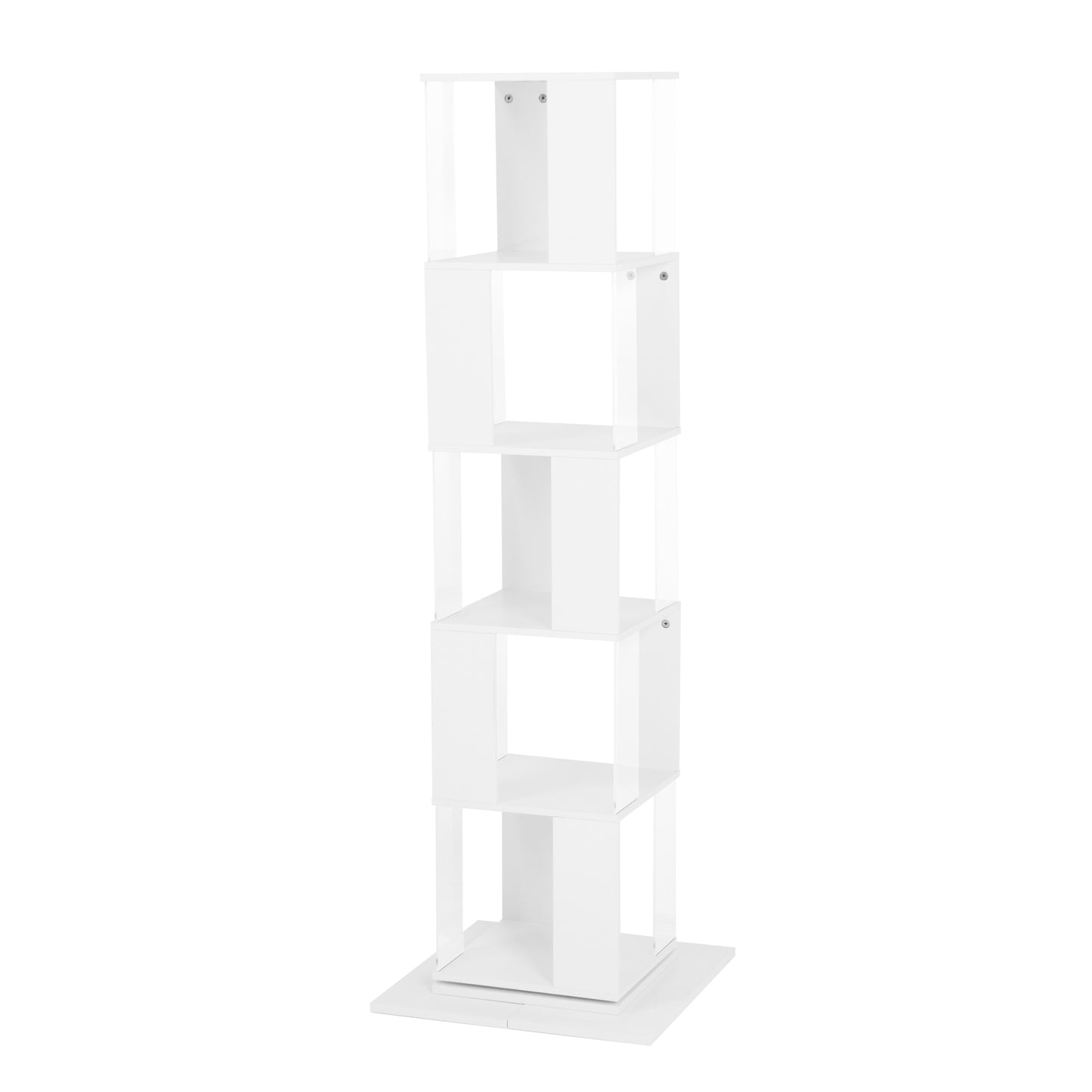 5 tier Rotating Bookshelf, Floor Rack Simple Bookcase  with Acrylic plate Student Multi-Function Creative Bookshelf for Living Room with anti-toppling base