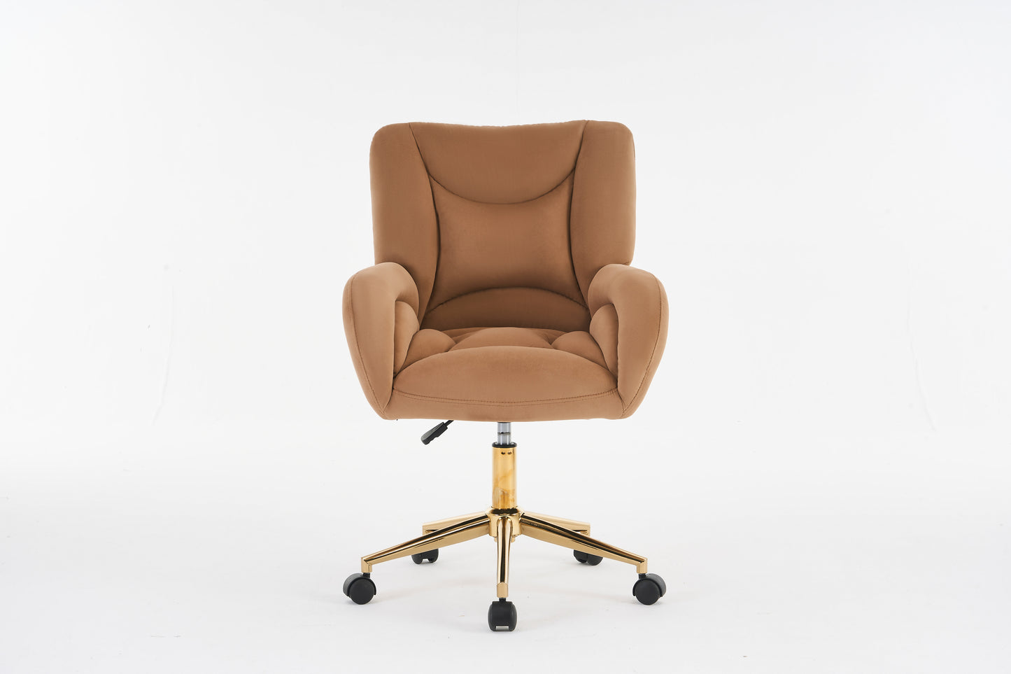 005-Velvet Fabric 360 Swivel Home Office Chair With Gold Metal Base And Universal Wheels,Coffee