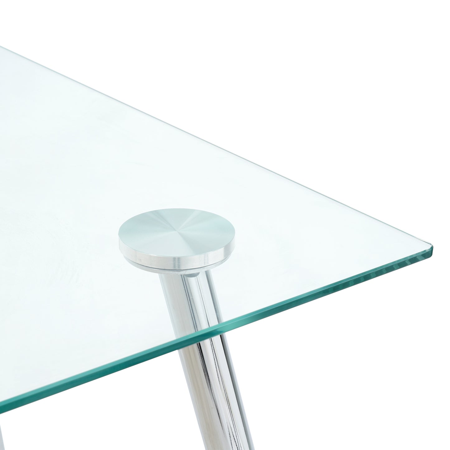 Modern Kitchen Glass dining table 51" Rectangular  Tempered Glass Table top,Clear Dining Table Metal Legs, Chrome legs(set of 1)