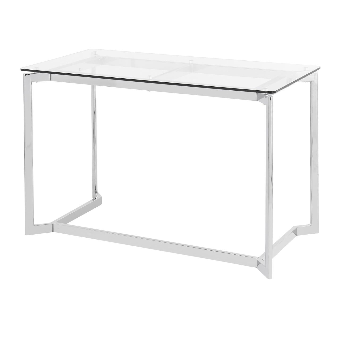 Masters Modern Office Desk in Mirrored Chrome with Clear Glass Top by LumiSource