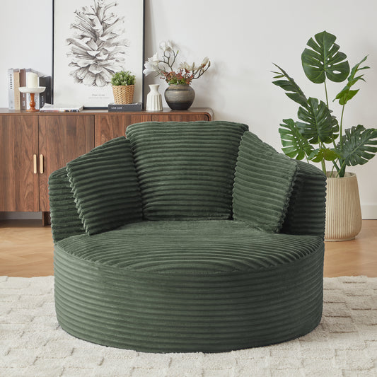 Compressible Corduroy Round Chair with Cushioned Backrest - Modern Comfort Seating for Living Room,Office,Apartment(no swivel)