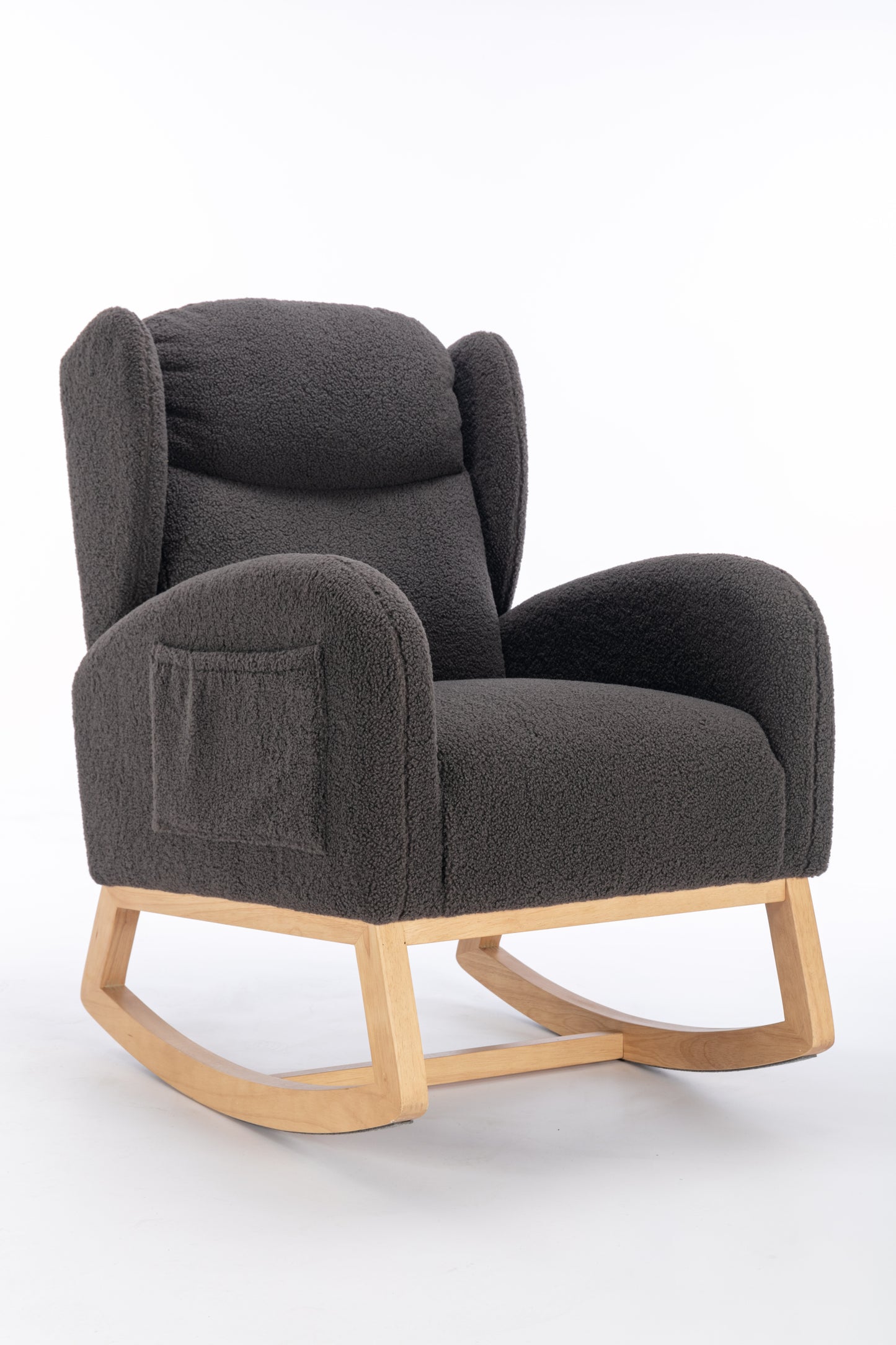 049-Teddy Fabric Rocking Chair With Packet Wood Legs,Dark Gray