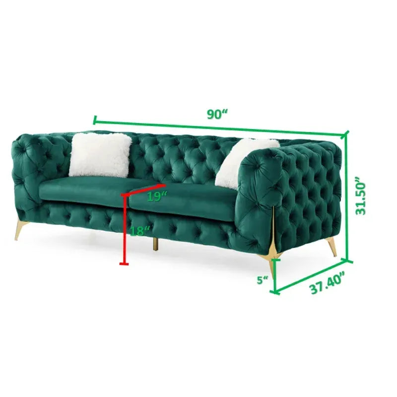 Moderno 3 Pc Tufted Living Room Set Finished with Velvet in Green
