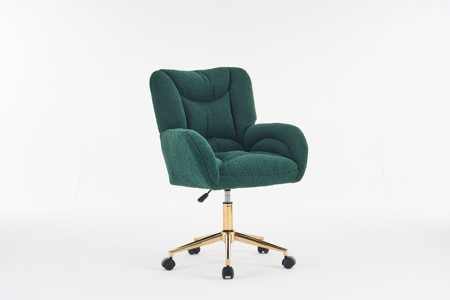 005-Teddy Fabric 360 Swivel Home Office Chair With Gold Metal Base And Universal Wheels,Green