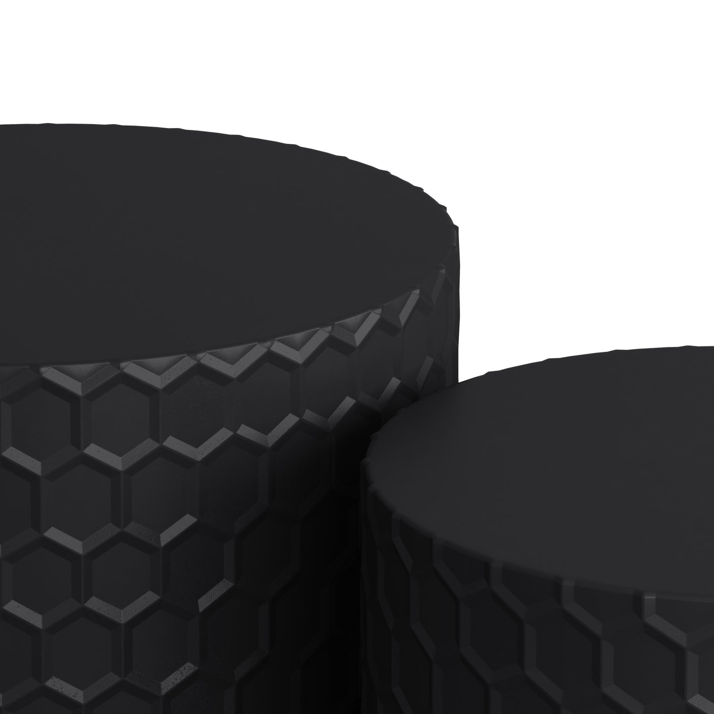 Stylish and Minimalist Nesting Coffee Table Set with Honeycomb Design, Modern Round Coffee Table, Drum Circle Coffee Table for Living Room, Bedroom, Black(Set of 2 Pieces)