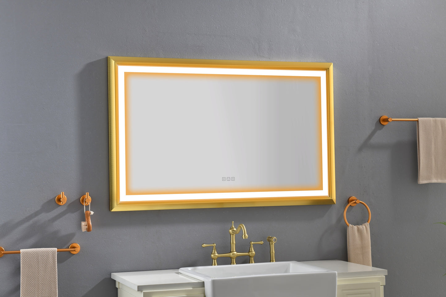 48 in. W x 30 in. H Oversized Rectangular Gold Framed LED Mirror Anti-Fog Dimmable Wall Mount Bathroom Vanity Mirror   Wall Mirror Kit For Gym And Dance Studio