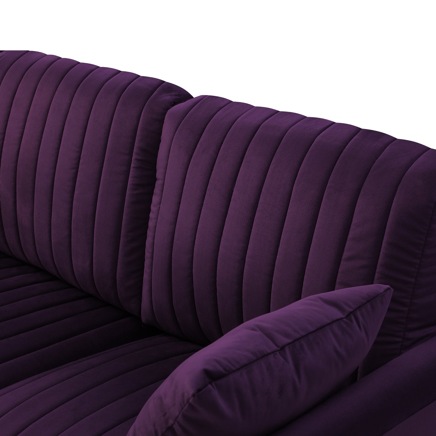 Purple Velvet Upholstered Round Arm Loveseat 2 Seat Sofa with 2 Throw Pillows