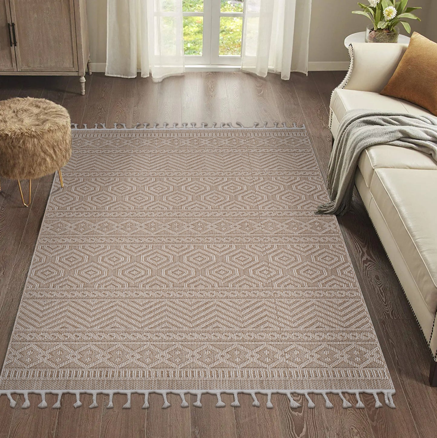 8X10 Mocha /Geometric Indoor/Outdoor Area Rug