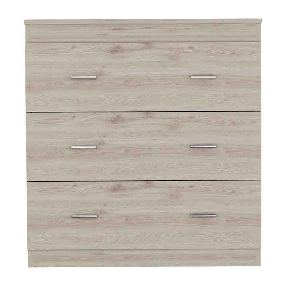 Three Drawer Dresser Whysk, Superior Top, Handles, Light Gray / White Finish