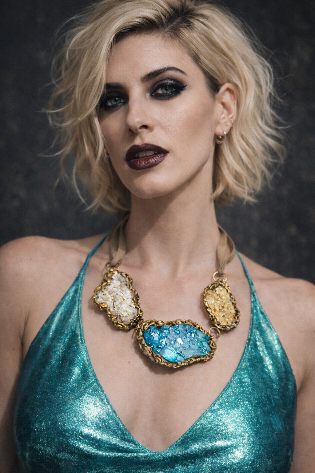 3 Pc Gold Mermaid Necklace with Aqua Aura