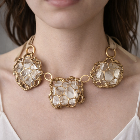 3 Pc Gold Mesh Pods with Clear Icelandic Spar