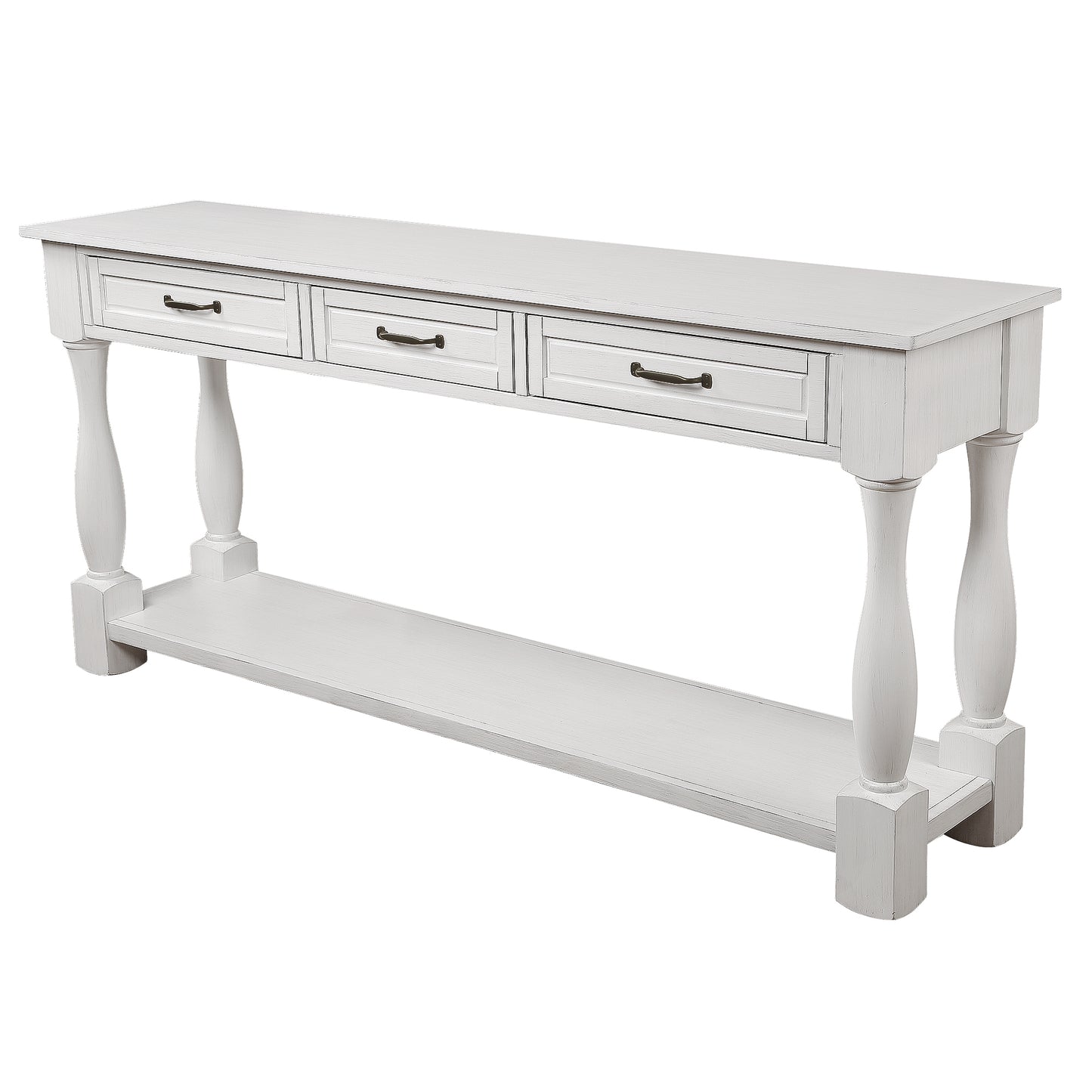 63inch Long Wood Console Table with 3 Drawers and 1 Bottom Shelf for Entryway Hallway Easy Assembly Extra-thick Sofa Table (Antique White)