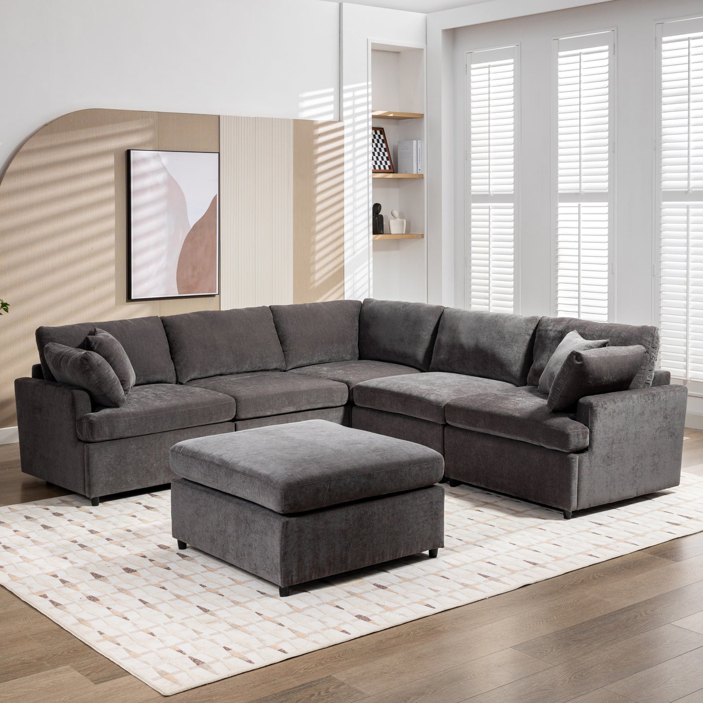 U_STYLE Modern Large U-Shape Sectional Sofa, with Removable Ottomans for Living Room (6-Seater)