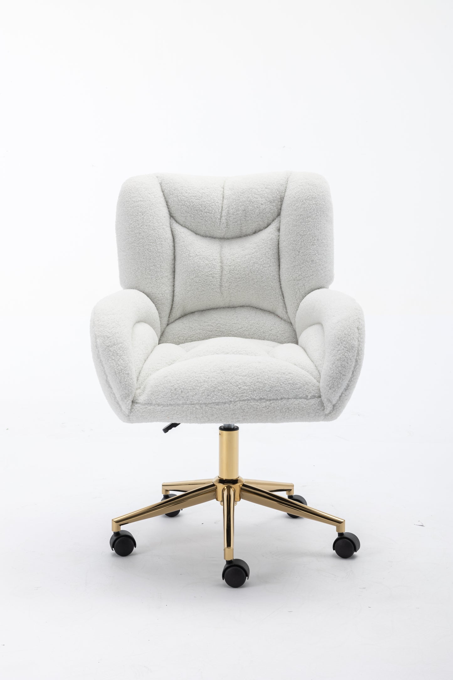 005-Teddy Fabric 360 Swivel Home Office Chair With Gold Metal Base And Universal Wheels,Ivory